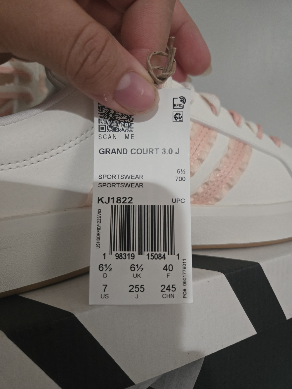 Adidas Grand Court 3.0 J White & Light Pink Women's Sneakers